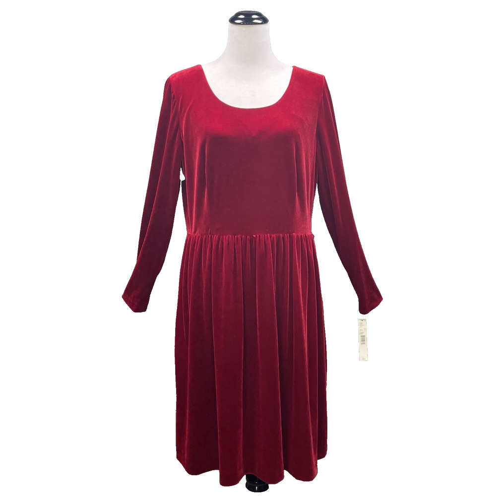 NWT Alex Marie Red Velvet Long Slv Fit Flare Dress Sz 14 Holiday Party Baby Doll